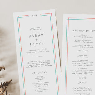 AVERY Modern Coral and Teal Border Wedding Programme