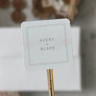 AVERY Modern Coral and Teal Border Wedding Square Sticker