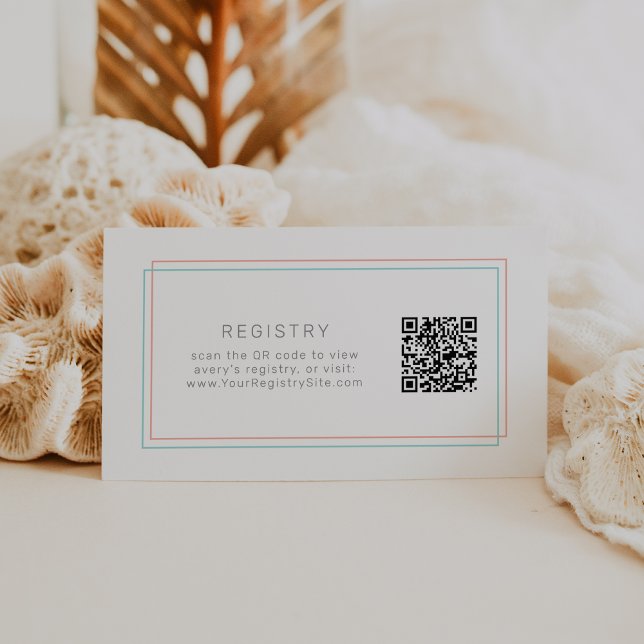AVERY Modern Coral and Teal QR Code Gift Registry Enclosure Card (AVERY Modern Coral and Teal QR Code Gift Registry Enclosure Card)