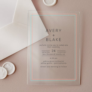 AVERY Modern Coral Teal Acrylic Wedding Invitation