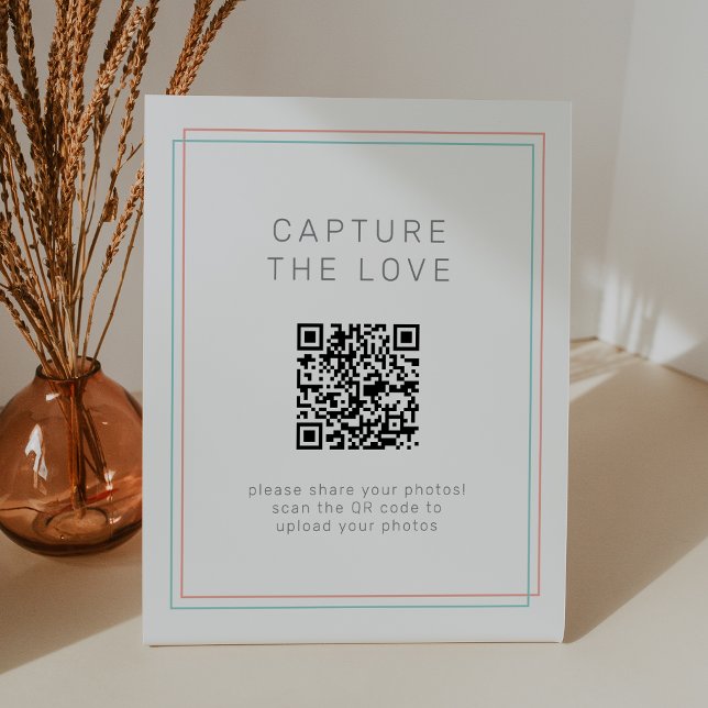 AVERY Modern Coral Teal Capture the Love Wedding Pedestal Sign (AVERY Modern Coral Teal Capture the Love Wedding Pedestal Sign)