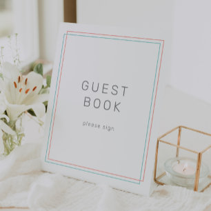 AVERY Modern Coral Teal Wedding Guest Book Sign