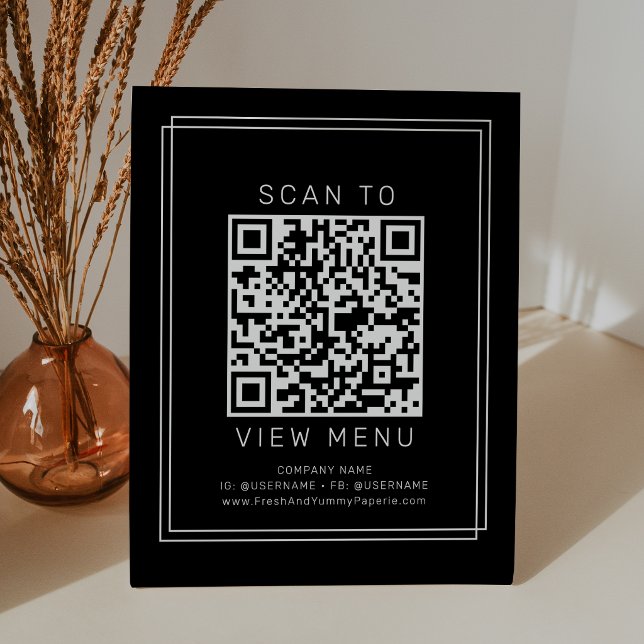 AVERY Modern Dark Black Restaurant Menu QR Code Pedestal Sign (AVERY Modern Dark Black Restaurant Menu QR Code Pedestal Sign)