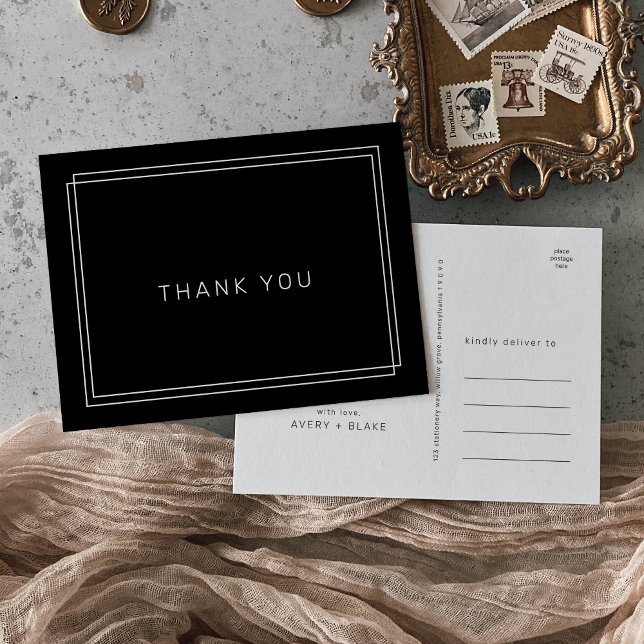 AVERY Modern Dark Black Wedding Thank You Postcard (AVERY Modern Dark Black Wedding Thank You Postcard)