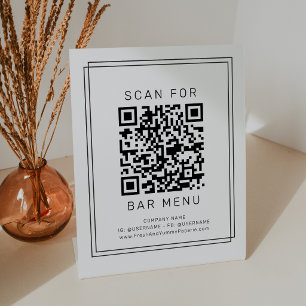 AVERY Modern Minimalist Bar Menu QR Code Pedestal Sign