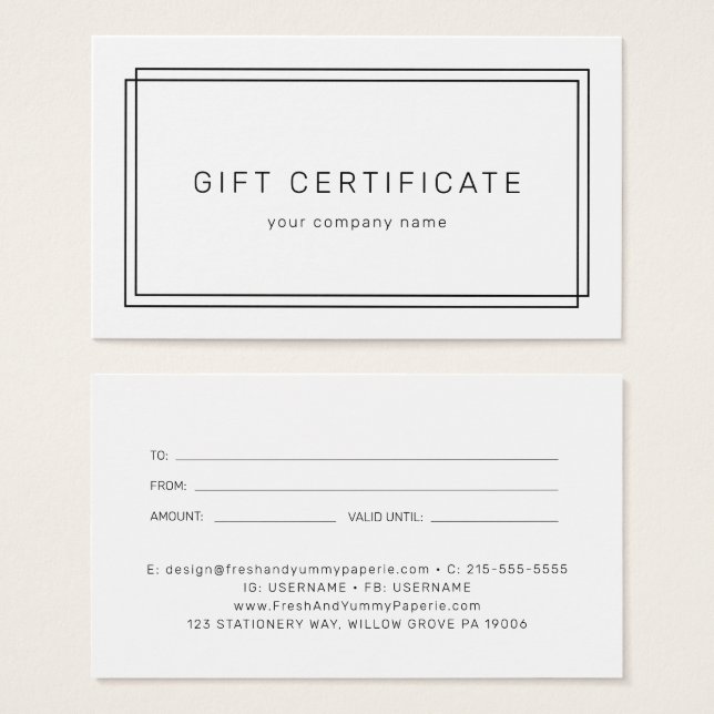 AVERY Modern Minimalist Business Gift Certificate (Front & Back)