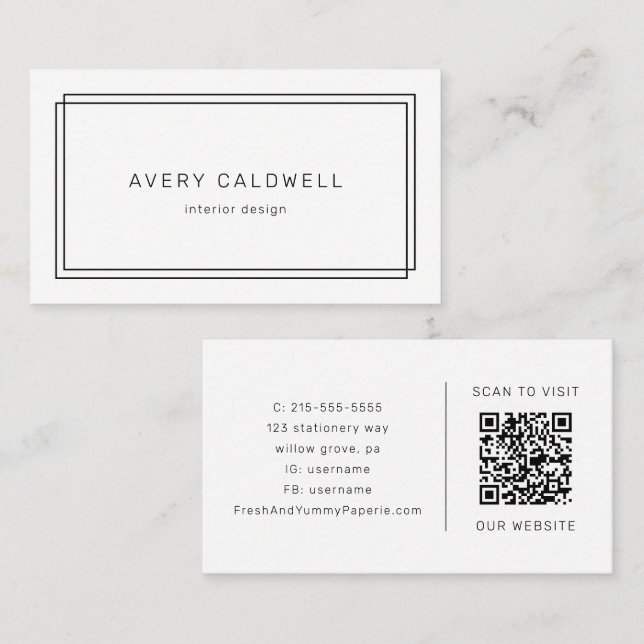 AVERY Modern Minimalist Double Frame QR Code Business Card (Front/Back)