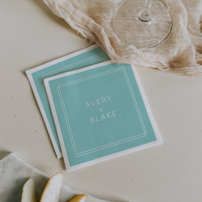 AVERY Modern Minimalist Mint Green Frame Wedding Napkin (AVERY Modern Minimalist Mint Green Frame Wedding Napkins)