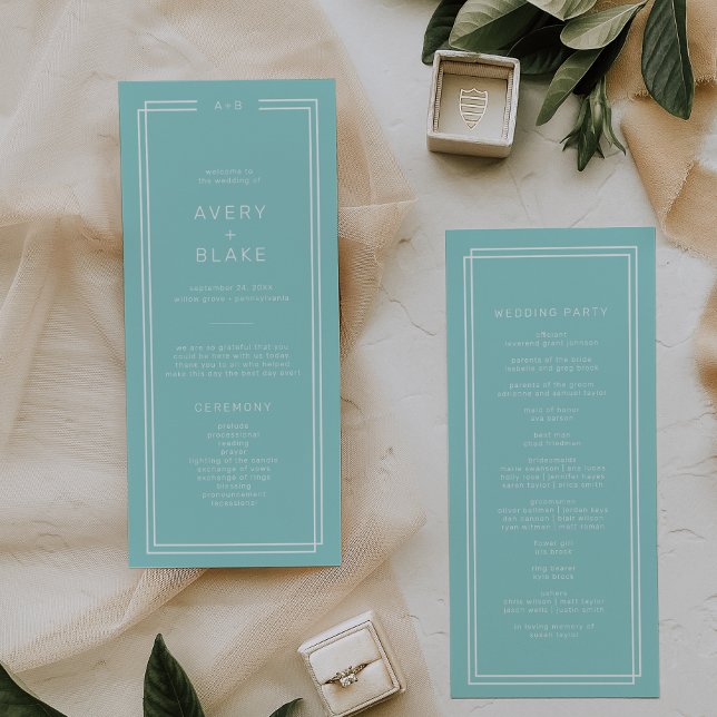 AVERY Modern Minimalist Mint Green Frame Wedding Programme (AVERY Modern Minimalist Mint Green Frame Wedding Program)