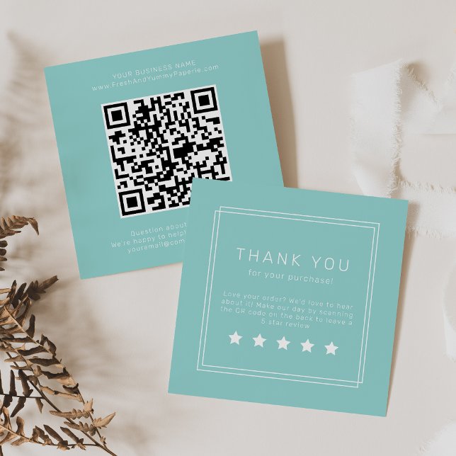 AVERY Modern Mint Green QR Code Leave A Review Square Business Card (AVERY Modern Mint Green QR Code Leave A Review Square Business Card)