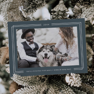 AVERY Navy Blue Framed Couples Photo Christmas Holiday Card