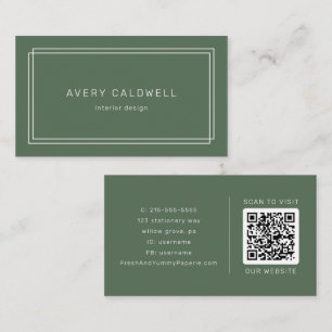 AVERY Rustic Dark Green Boho Double Frame QR Code Business Card