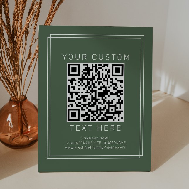 AVERY Rustic Dark Green Business Custom QR Code Pedestal Sign (AVERY Rustic Dark Green Business Custom QR Code Pedestal Sign)