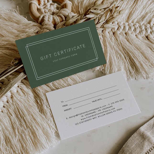 AVERY Rustic Dark Green Business Gift Certificate (AVERY Rustic Dark Green Business Gift Certificate)