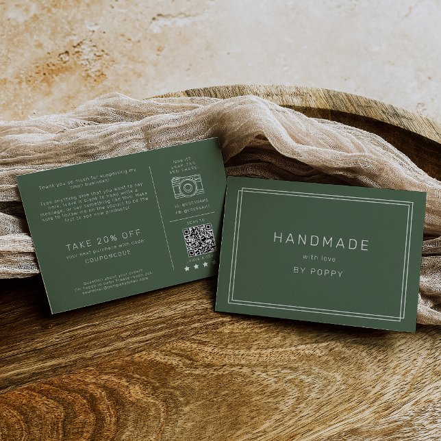 AVERY Rustic Dark Green Handmade Thank You Order Enclosure Card (AVERY Rustic Dark Green Handmade Thank You Order Enclosure Card)