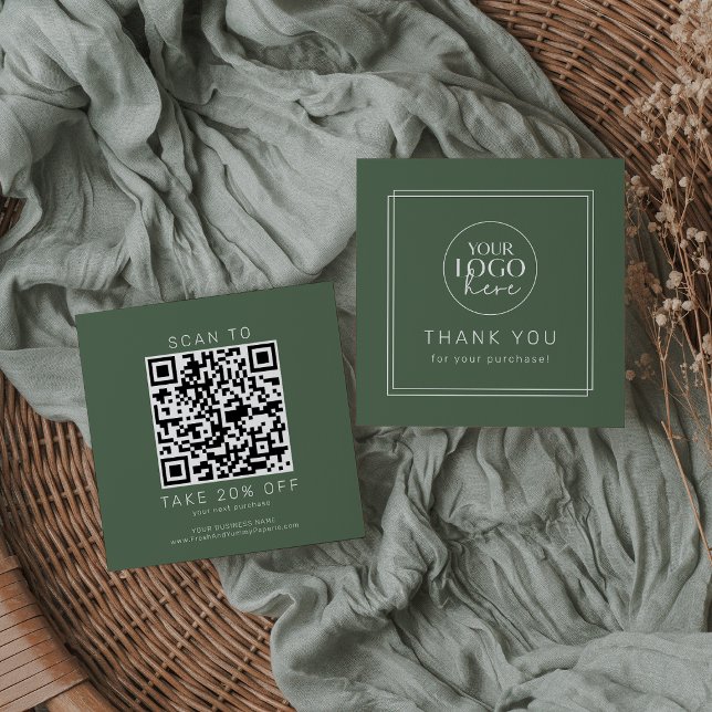 AVERY Rustic Dark Green Logo QR Code Thank You Discount Card (AVERY Rustic Dark Green Logo QR Code Thank You Discount Card)