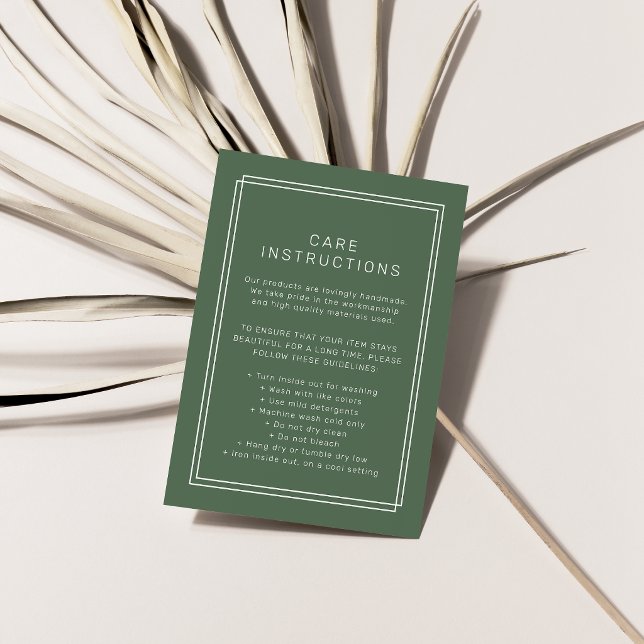 AVERY Rustic Dark Green Product Care Instructions Enclosure Card (AVERY Rustic Dark Green Product Care Instructions Enclosure Card)