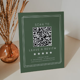 AVERY Rustic Dark Green QR Code Leave A Review Pedestal Sign