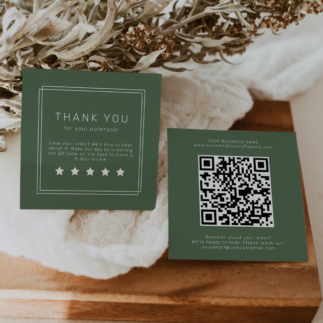 AVERY Rustic Dark Green QR Code Leave A Review Square Business Card (AVERY Rustic Dark Green QR Code Leave A Review Square Business Card)