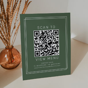 AVERY Rustic Dark Green Restaurant Menu QR Code Pedestal Sign