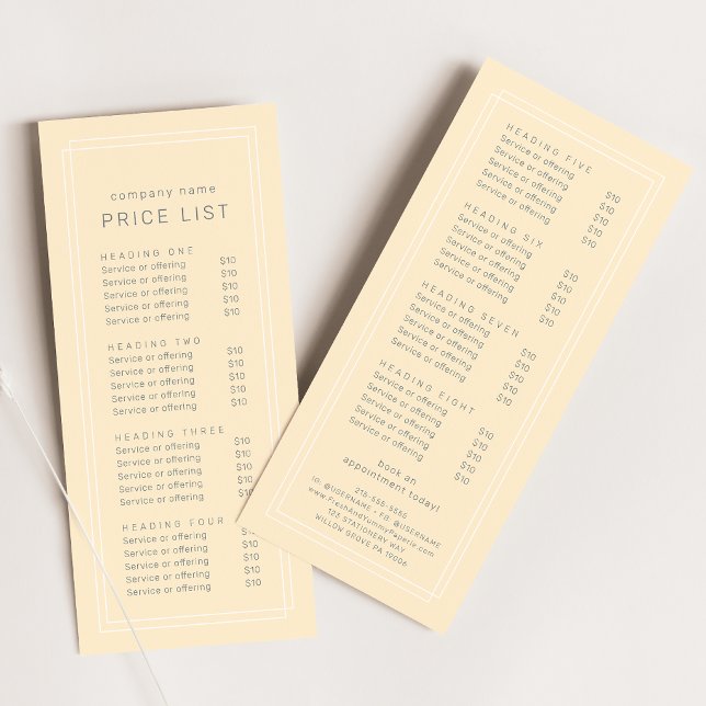 AVERY Simple Butter Yellow Double Frame Price List Rack Card (AVERY Simple Butter Yellow Double Frame Price List Rack Card)