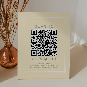 AVERY Simple Butter Yellow Restaurant Menu QR Code Pedestal Sign
