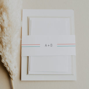 AVERY Simple Coral and Teal Monogram Wedding Invitation Belly Band