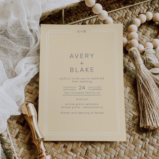 AVERY Simple Neutral Butter Yellow Wedding Invitation (AVERY Simple Neutral Butter Yellow Wedding Invitation)