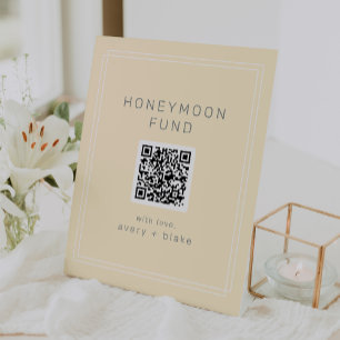 AVERY Simple Yellow QR Code Wedding Honeymoon Fund Pedestal Sign