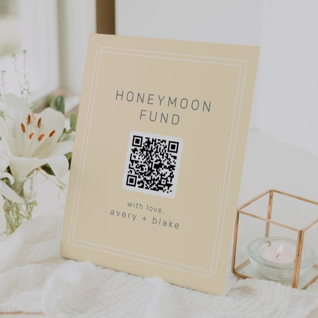 AVERY Simple Yellow QR Code Wedding Honeymoon Fund Pedestal Sign (AVERY Simple Yellow QR Code Wedding Honeymoon Fund Pedestal Sign)