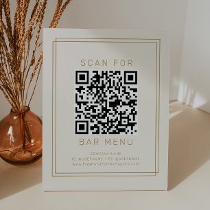 AVERY Vintage Gold Cream Bar Menu QR Code Pedestal Sign