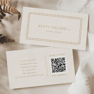 AVERY Vintage Gold Cream Double Frame QR Code Business Card