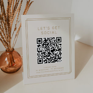 AVERY Vintage Gold Cream Let's Get Social Media Pedestal Sign