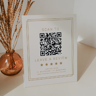 AVERY Vintage Gold Cream QR Code Leave A Review Pedestal Sign