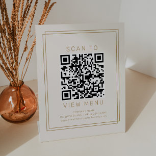 AVERY Vintage Gold Cream Restaurant Menu QR Code Pedestal Sign