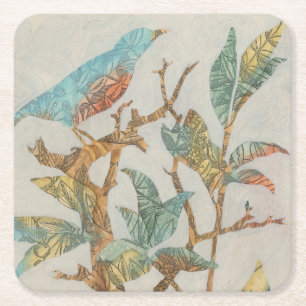 Aviary Collage I Square Paper Coaster