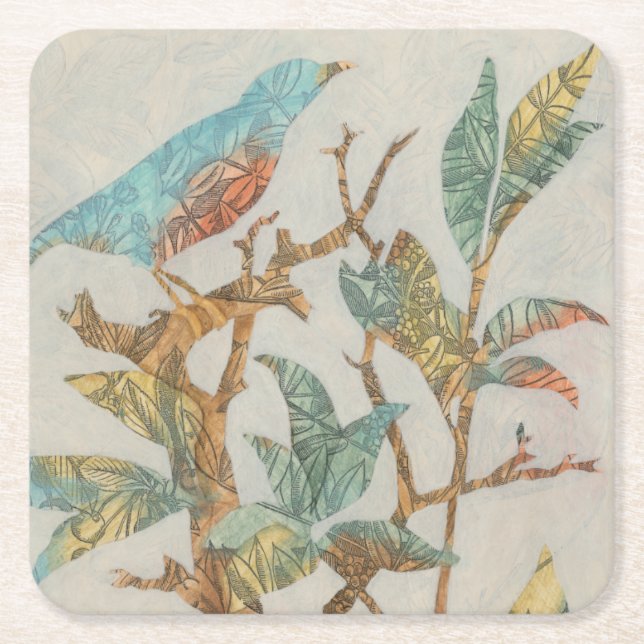 Aviary Collage I Square Paper Coaster (Front)