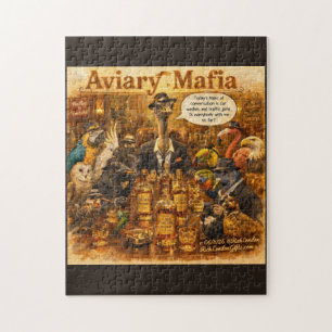 Aviary Mafia Cartoon – Feathered Mob Family Humour Jigsaw Puzzle