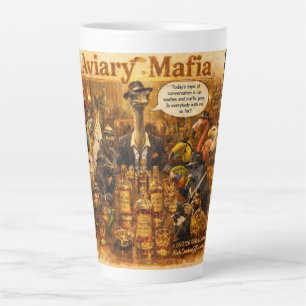 Aviary Mafia Cartoon – Feathered Mob Family Humour Latte Mug
