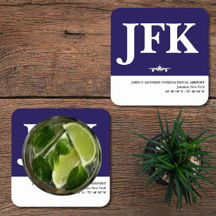 Aviation Airport Code Aeroplane Blue White Pilot Square Paper Coaster