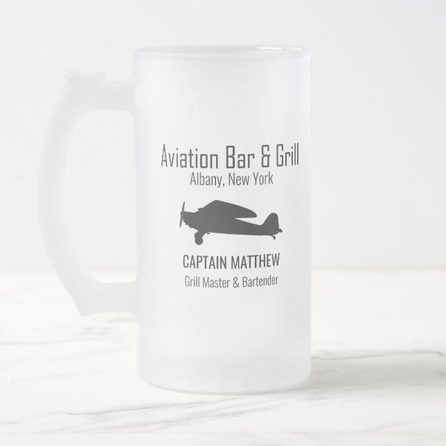 Aviation Bar & Grill Beer Glasses Frosted Glass Beer Mug (Left)
