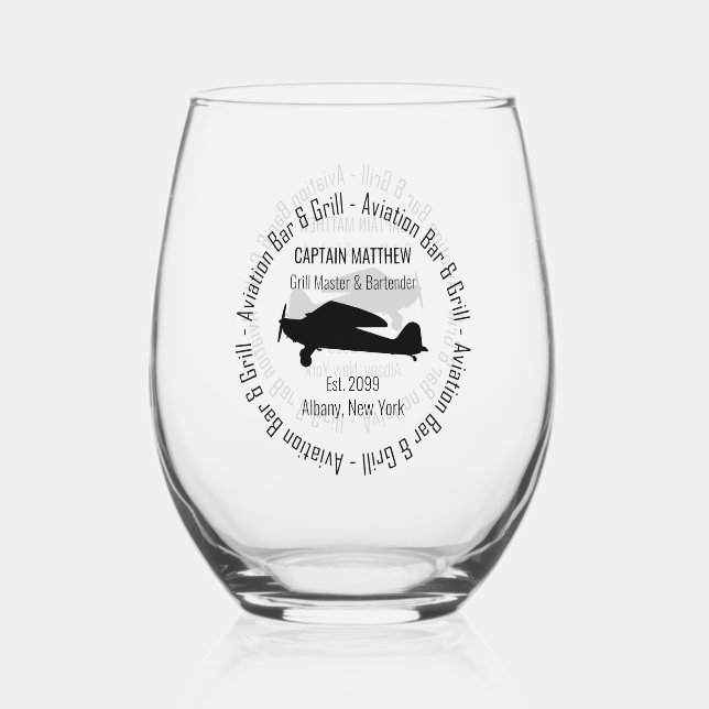 Aviation Bar & Grill Drinkware Drinkware Cocktail  Stemless Wine Glass (Front)