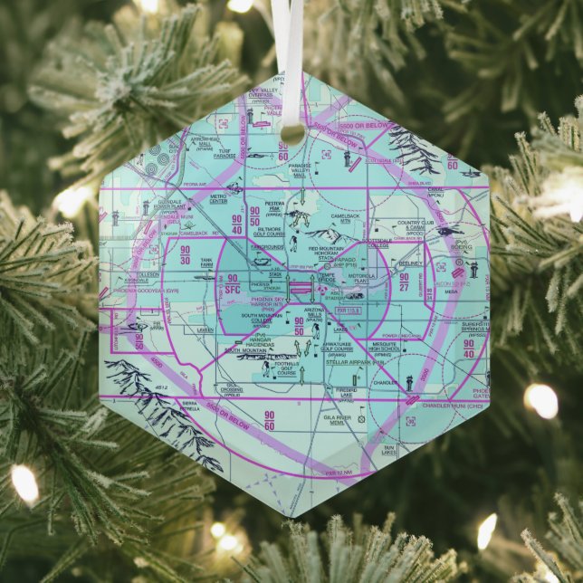 Aviation Chart Glass Tree Decoration (Insitu)