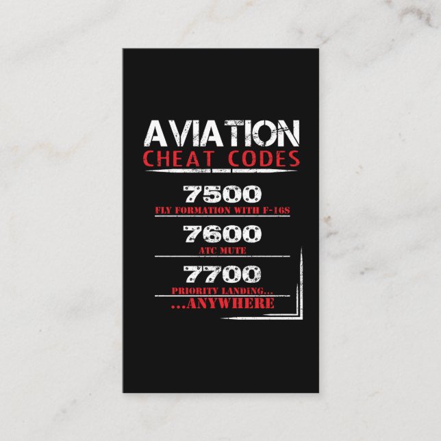 Aviation cheat codes - Funny Tshirt for pilots Business Card (Front)