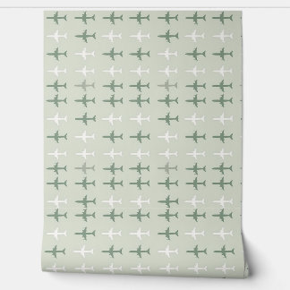 Aviation Dream Soft Green Aeroplane Pattern Wallpaper