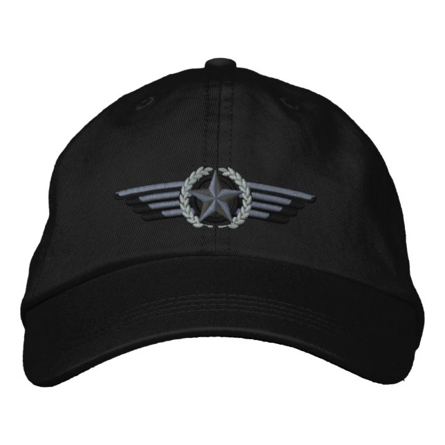 Aviation Embroidered Star Laurels Pilot Wings Hat (Front)