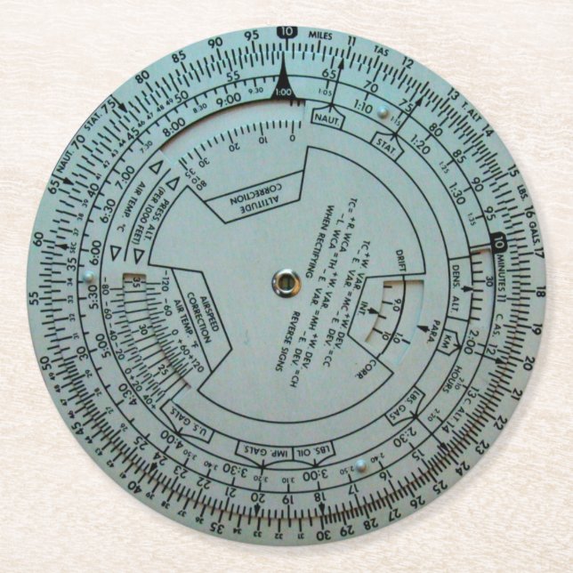 Aviation Navigation Computer Round Paper Coaster (Front)