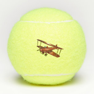 Aviation Retro Flying Red Bi-plane Tennis Balls