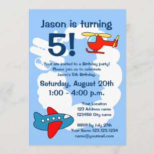 Aviation theme Birthday party invitations for kids