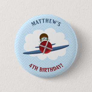 Aviator and His Plane 6 Cm Round Badge